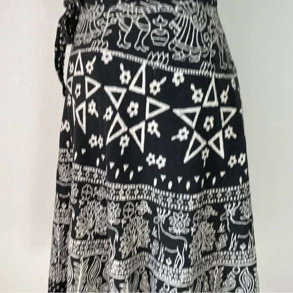 VINTAGE WOVEN COTTON PRINTED WRAP SKIRT PENTAGRAM PEACOCK PAISLEY DEER FLORAL - Picture 8 of 13